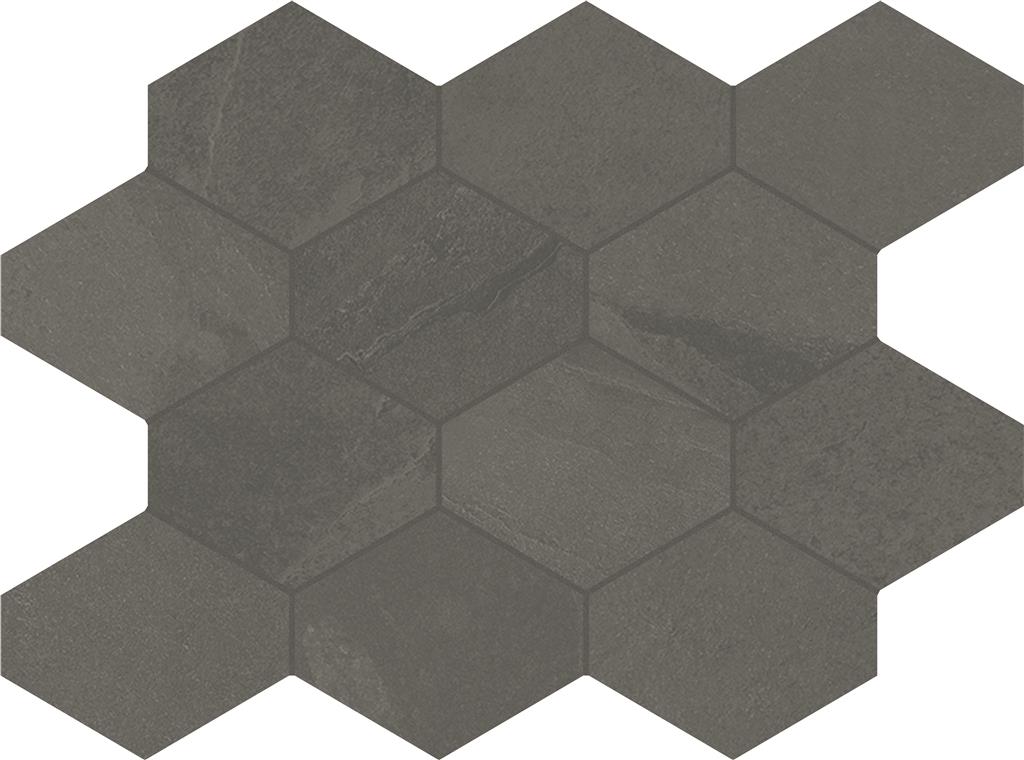 Unicom Starker Brazilian slate Elephant grey Hexagon mozaïek mat - tegel in grijs