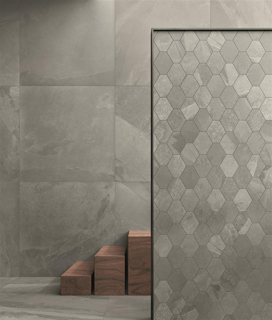 Unicom Starker Brazilian slate Silk grey Hexagon mozaïek mat - tegel in grijs (foto 2)