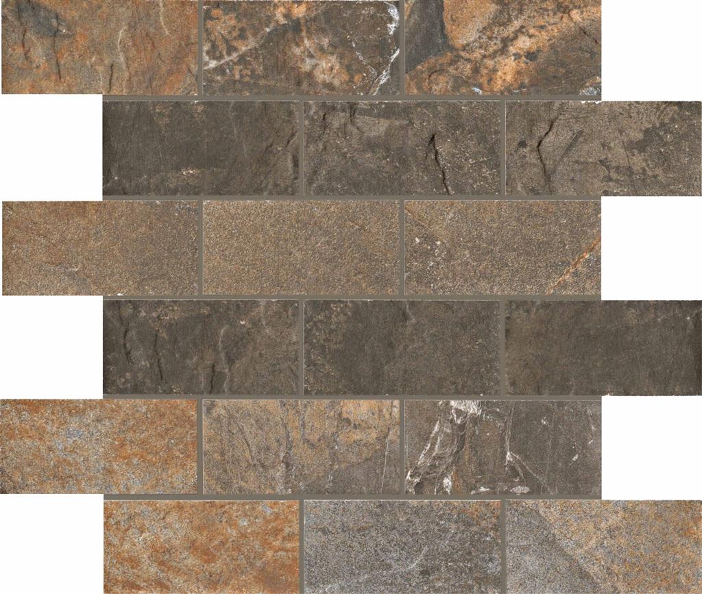 Unicom Starker Natural Slate Multicolor Brick mozaïek mat - tegel in bruin
