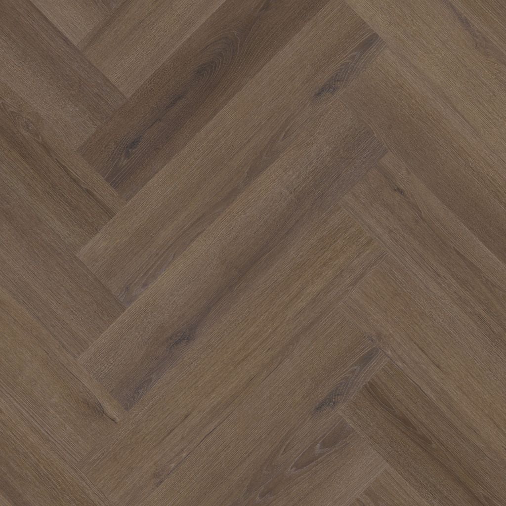 YUP XL Greenford herringbone dryback brown - PVC vloer in bruin, visgraat