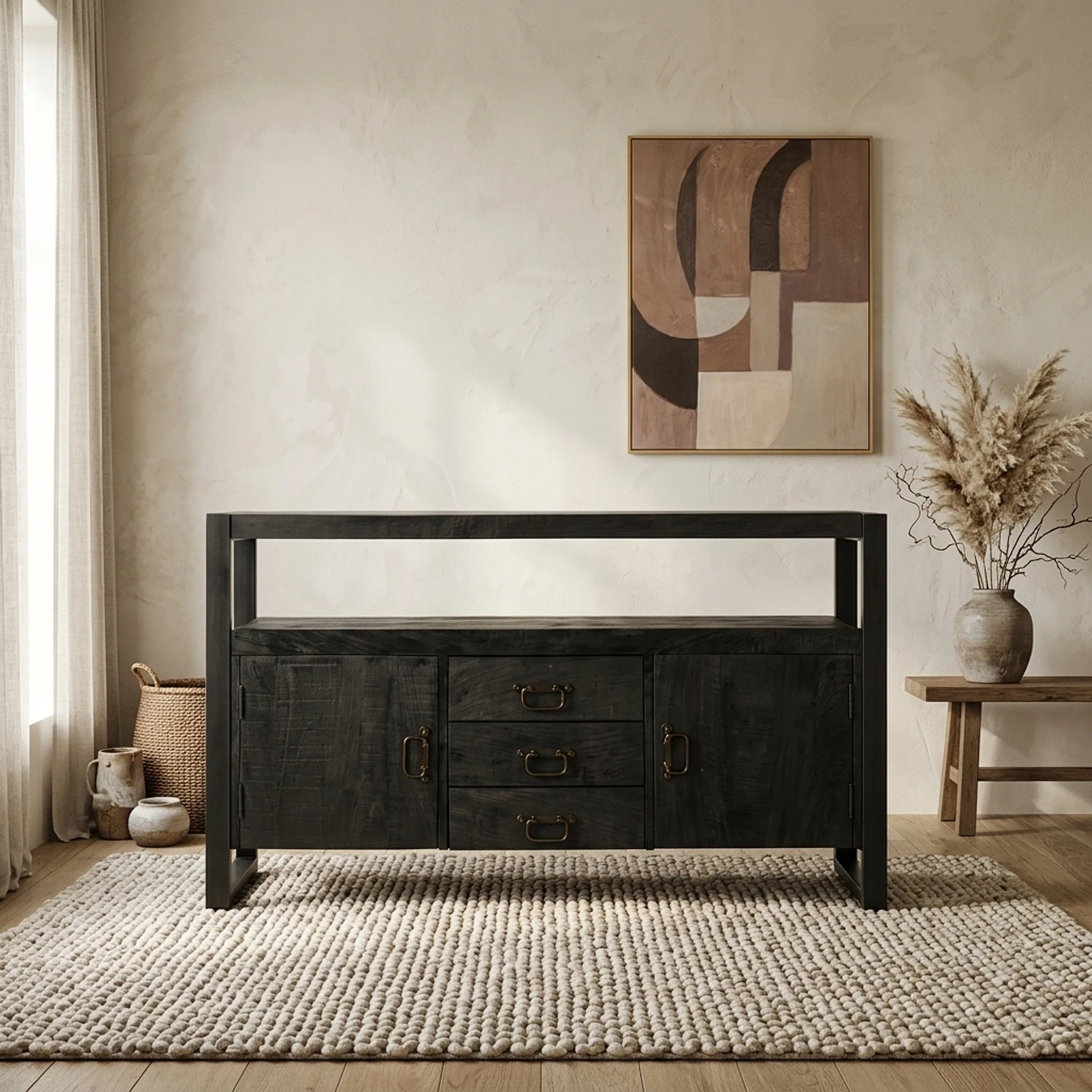 Sideboard Britt Black mit Schubladen und Türen