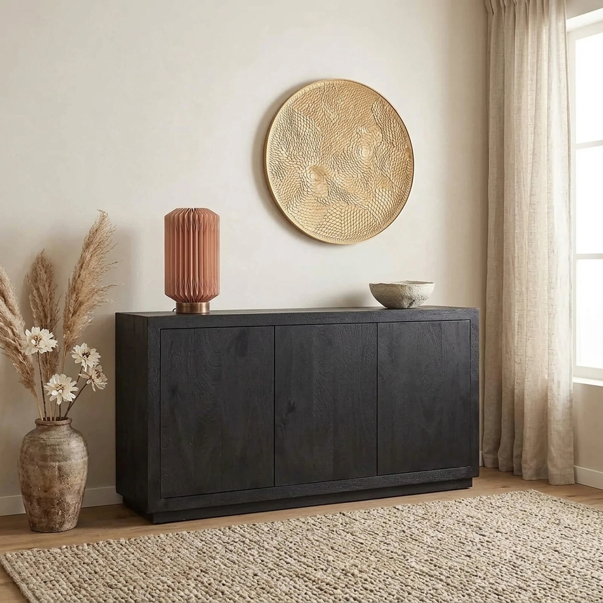 Sideboard „Brussel“ in Schwarz, Mangoholz, 150 cm