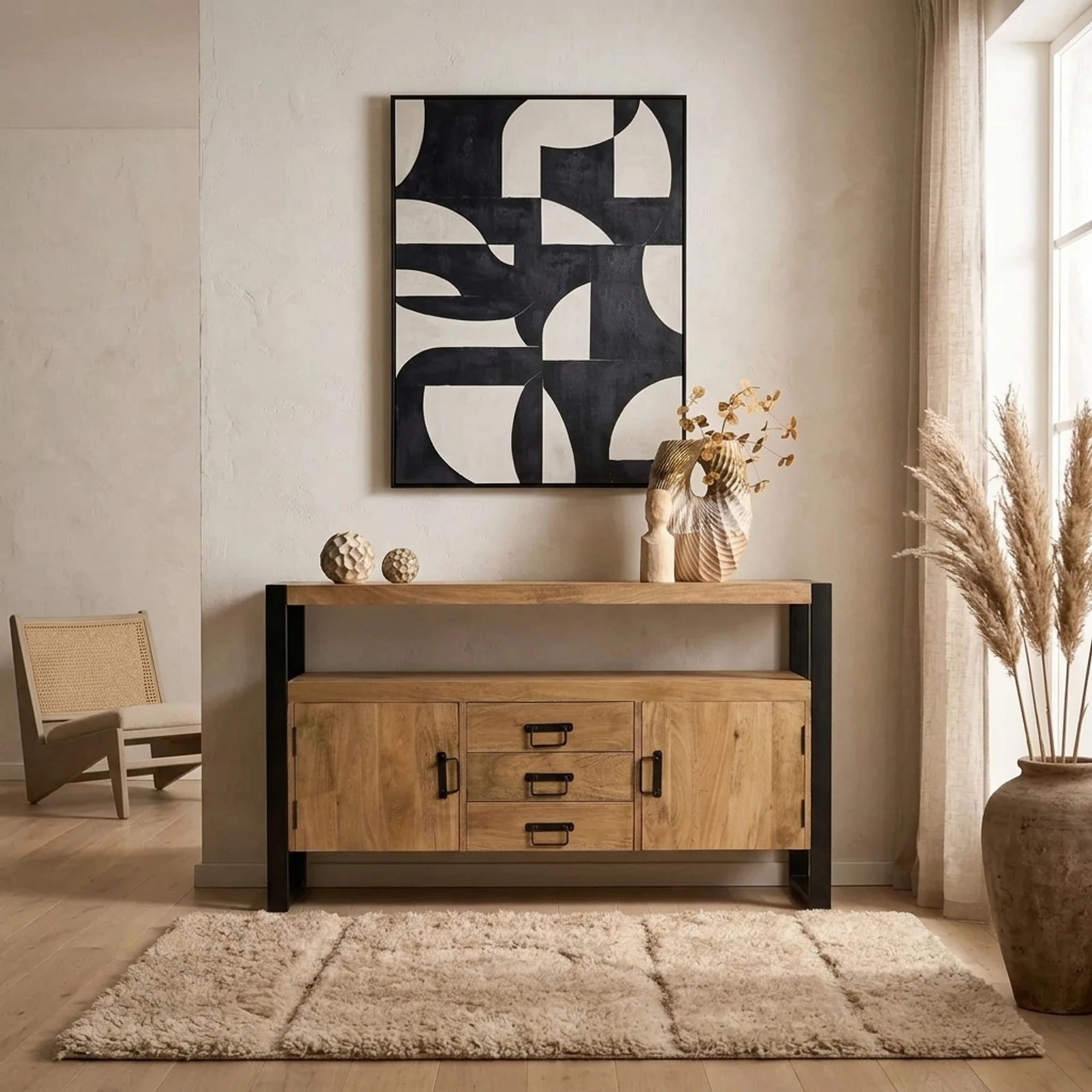 Sideboard aus naturbelassenem Mangoholz, 135 cm