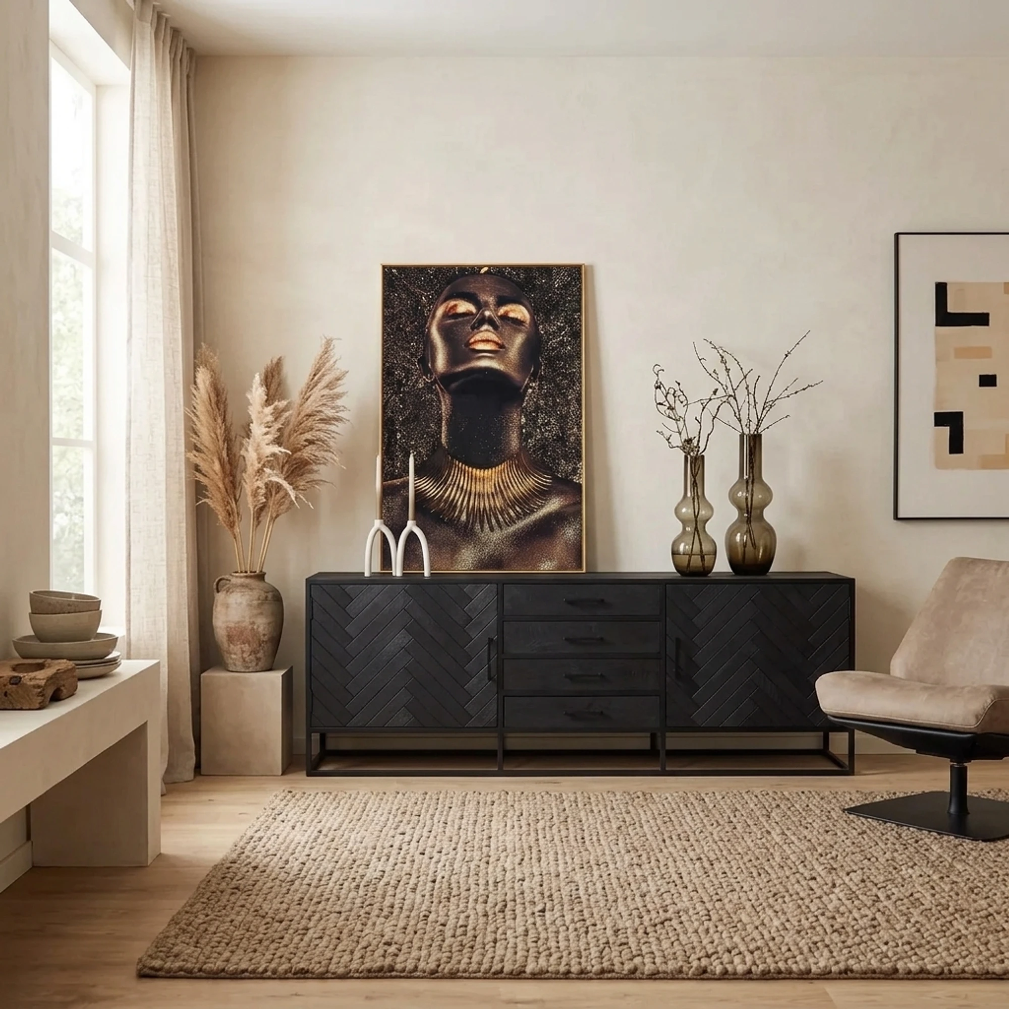 Sideboard New York, schwarz, Mangoholz, 210 cm