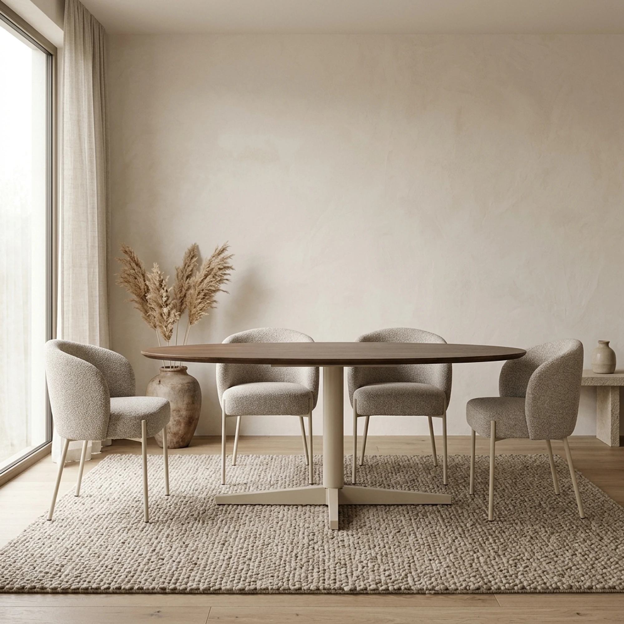 Eetkamertafel 220, ovaal, poot Beige, Mango Brown Walnut - My Sons