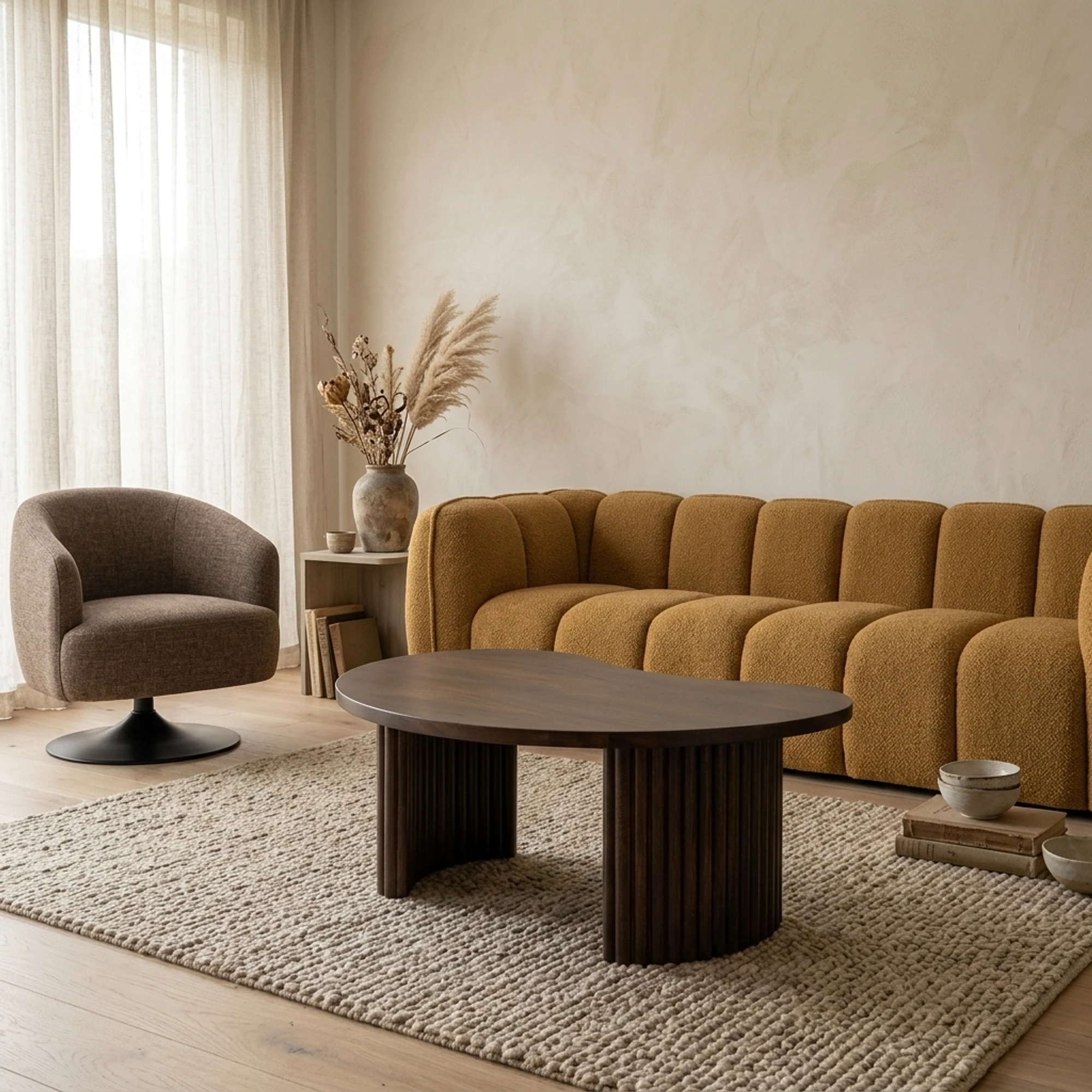 Firenze salontafel 85, boon vorm, Mango Brown Walnut - My Sons