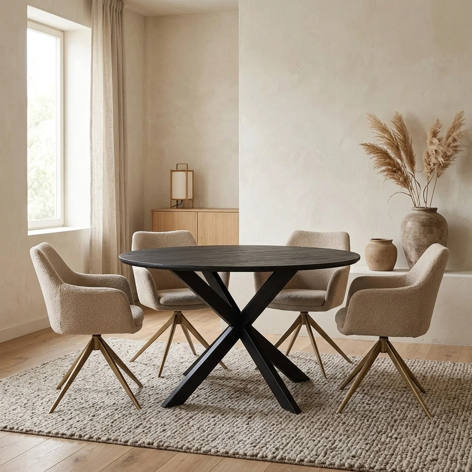 Runder Esstisch New York, schwarz, Mangoholz, 130 cm