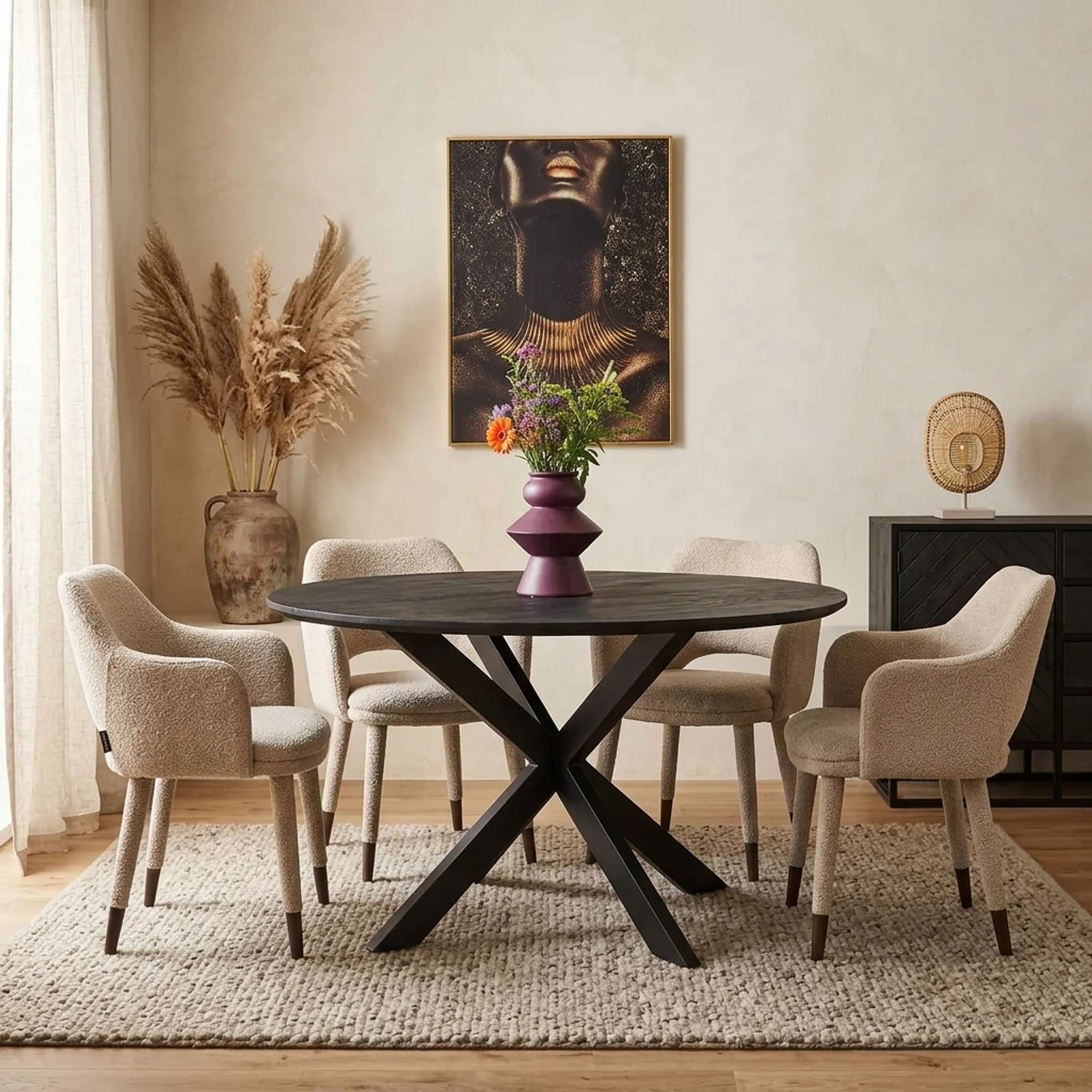 Runder Esstisch New York, schwarz, Mangoholz, 140 cm
