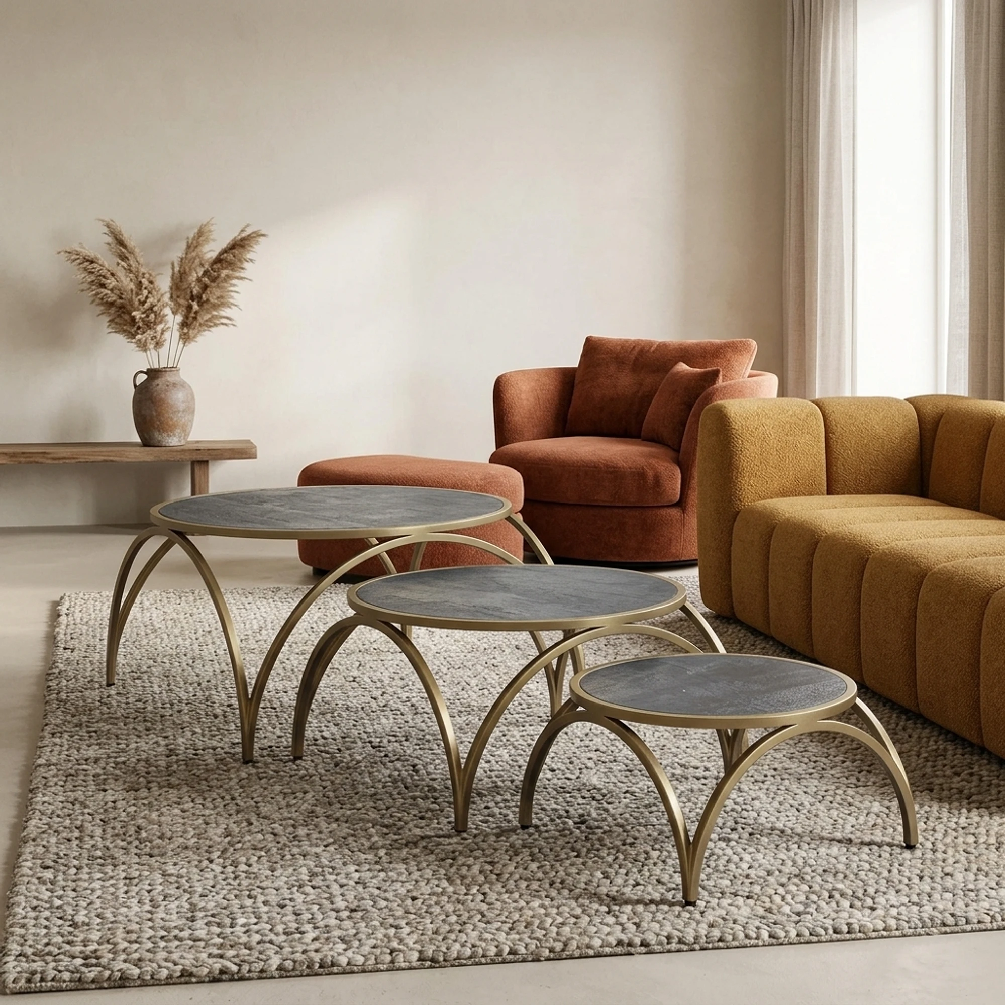 Salontafel Rond Messing Set van 3 - Benoa