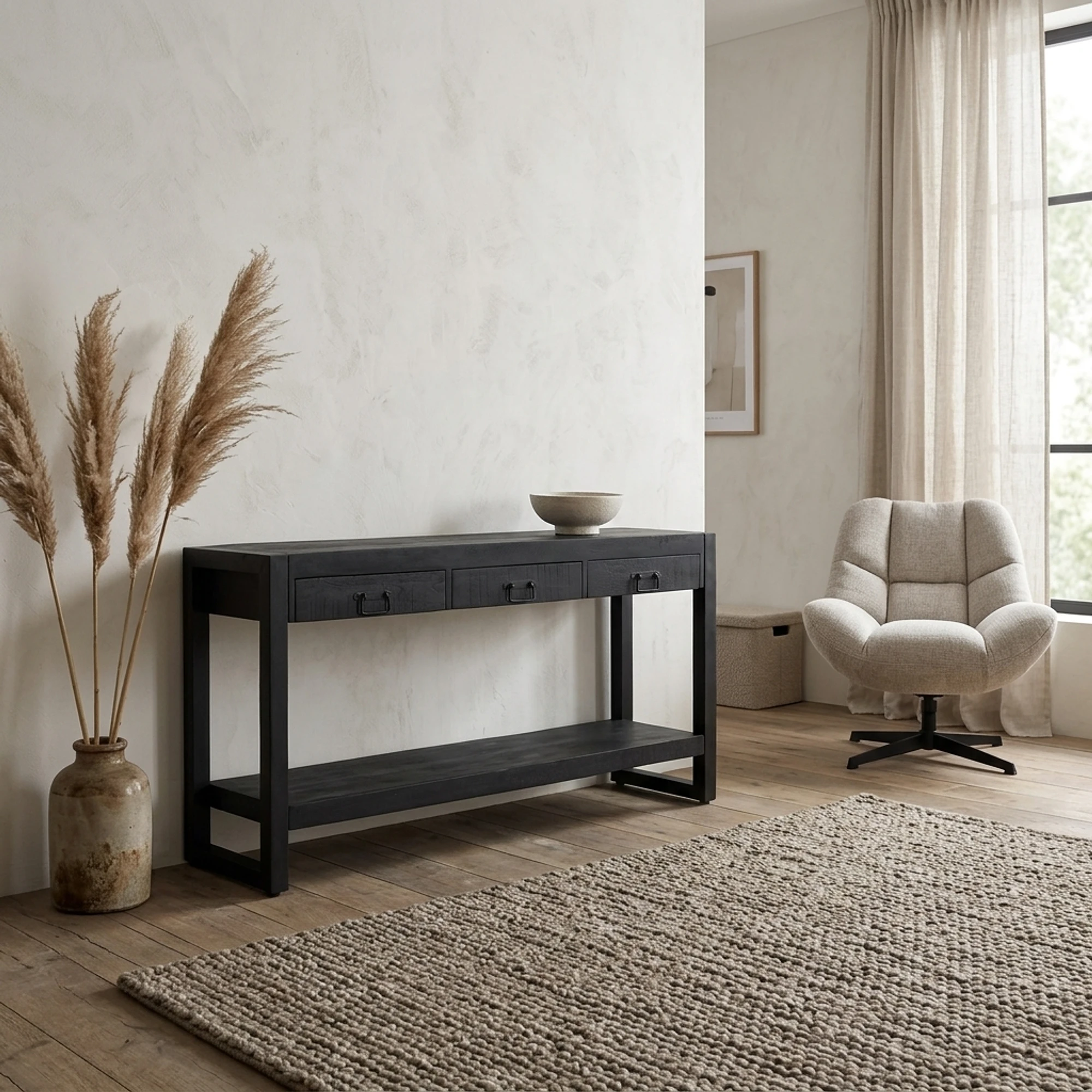 Beistelltisch Boaz, schwarz, Mangoholz, 150 cm