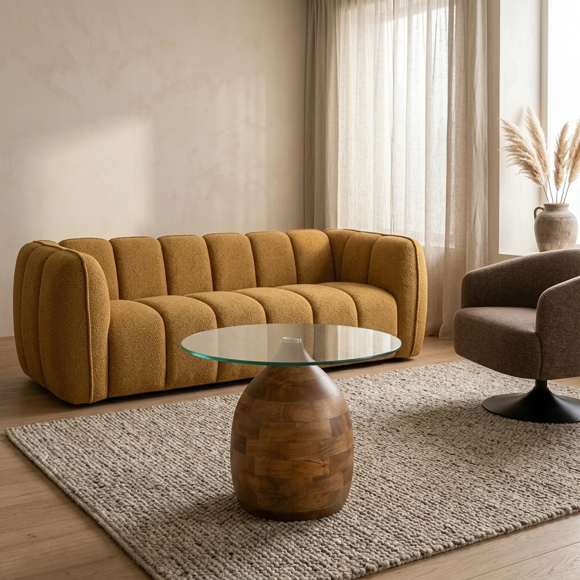 Stella salontafel Ø50, H43, Smooth Natural, Clear glass - My Sons