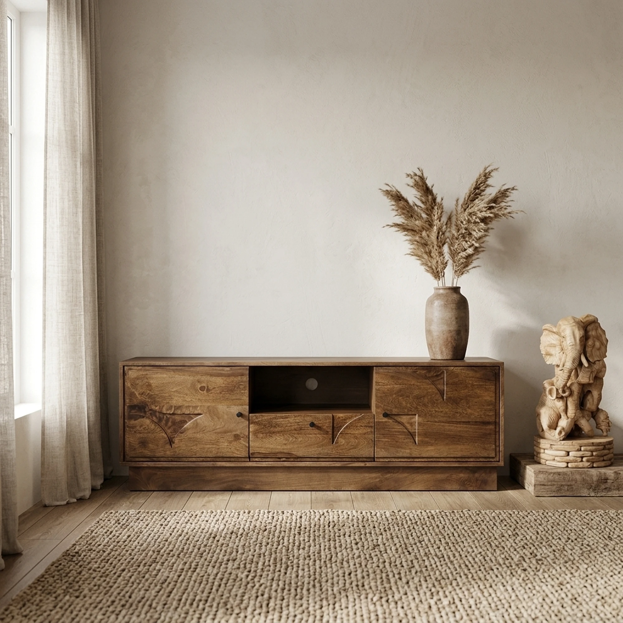 TV dressoir 150 met 2 deuren, 1 lade en 1 open vak, Mango Brown Walnut - My Sons
