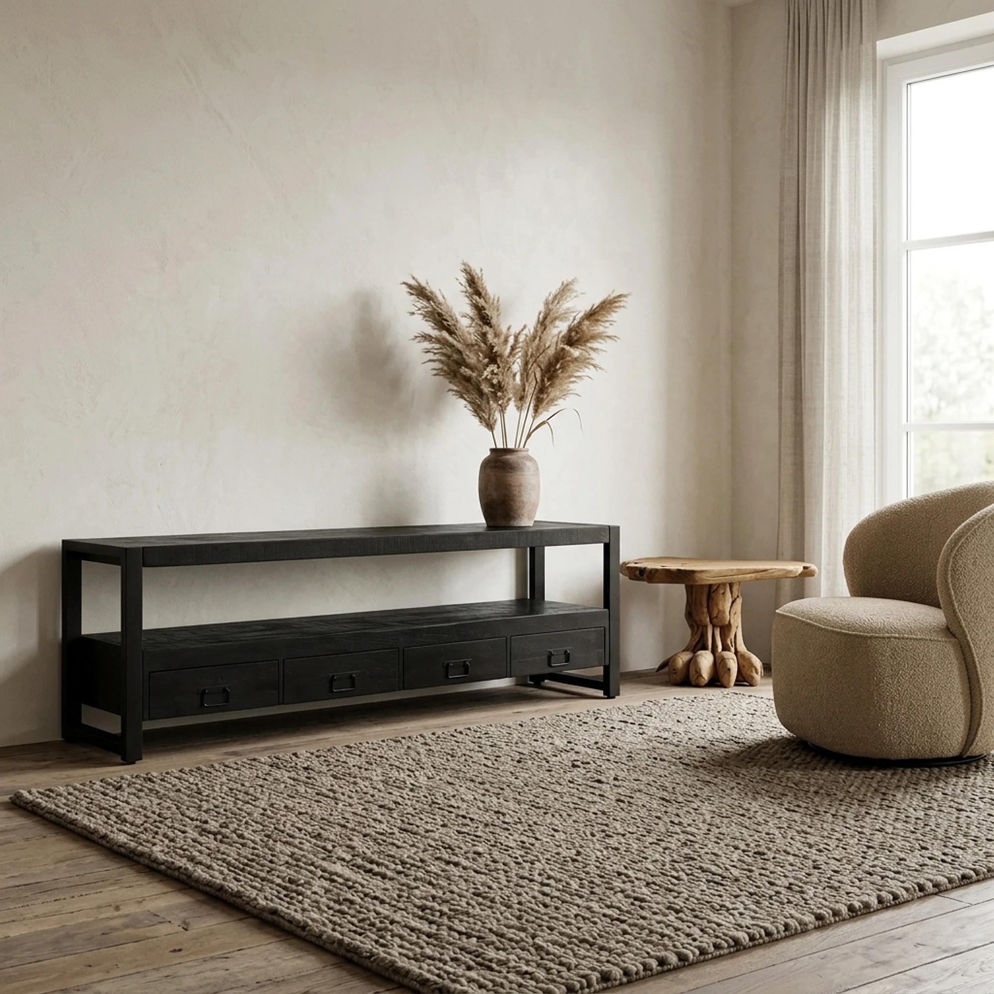 TV-Möbel Boaz Schwarz Mangoholz 180 cm