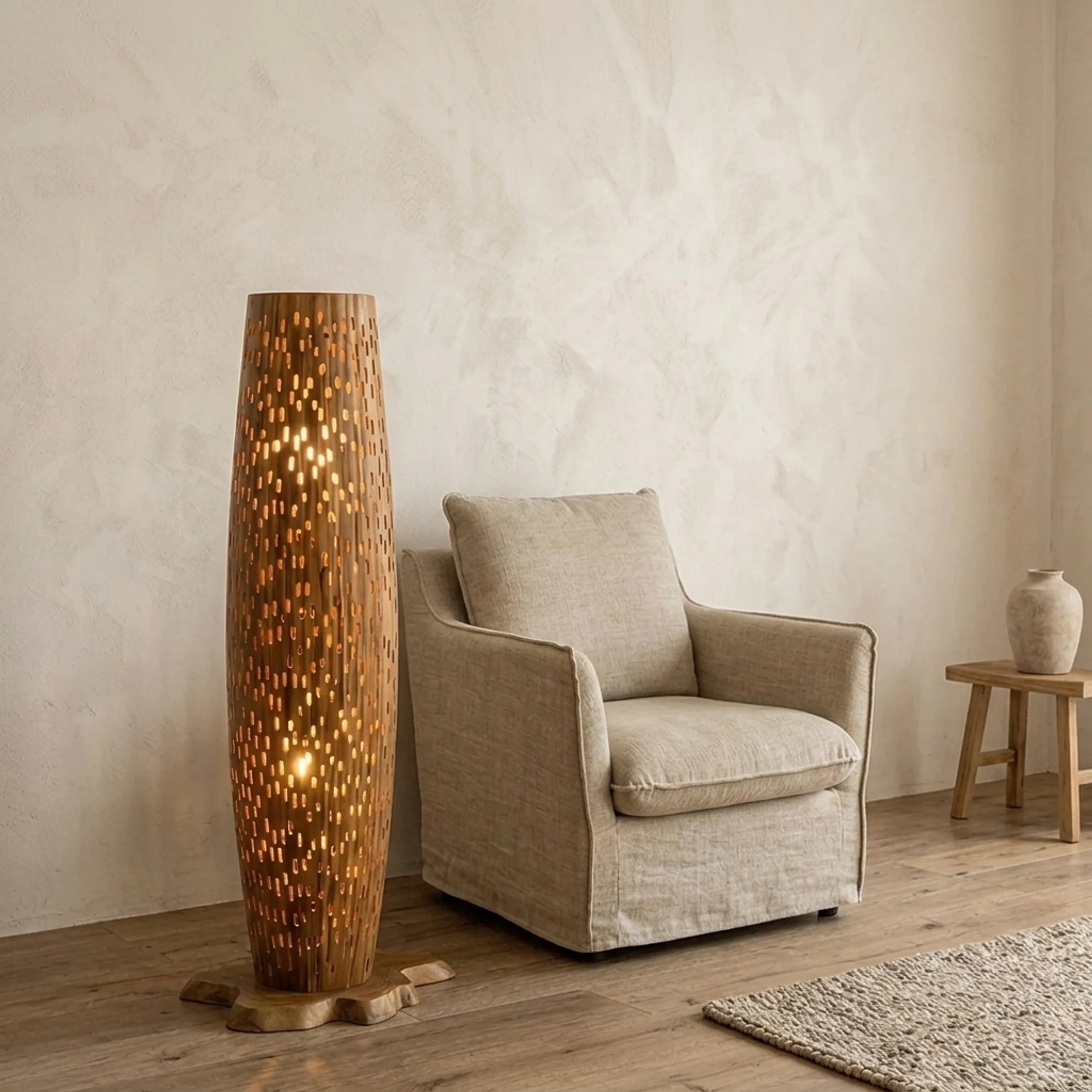 Stehleuchte Bars S 2-flammig / Massives Teakholz