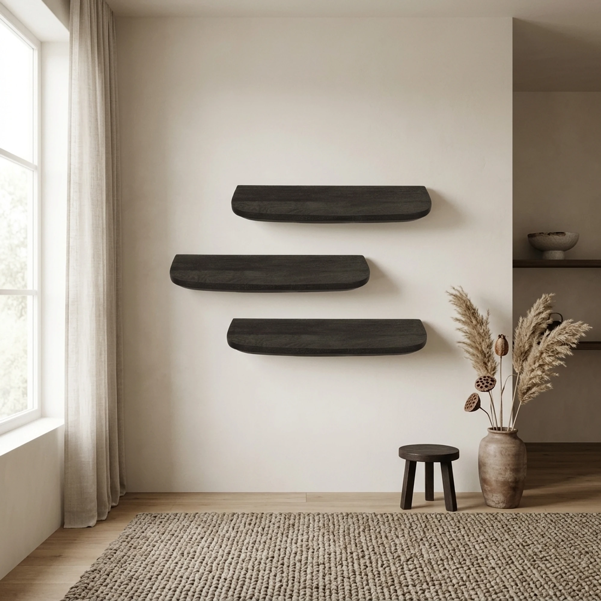 Wandregal Gusta Schwarz | 60 cm | 3er-Set