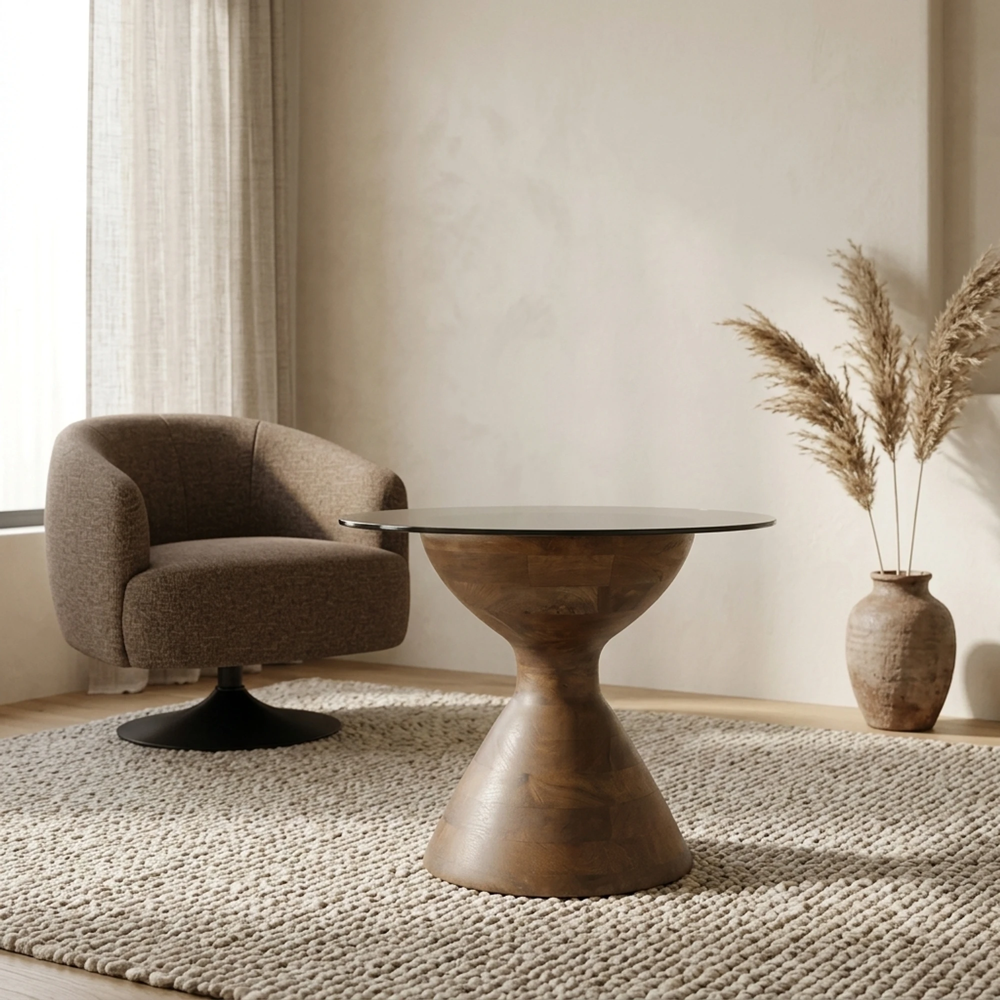 Yves bijzettafel Ø57, H47, Mango Matt Walnut, Smoke glass - My Sons