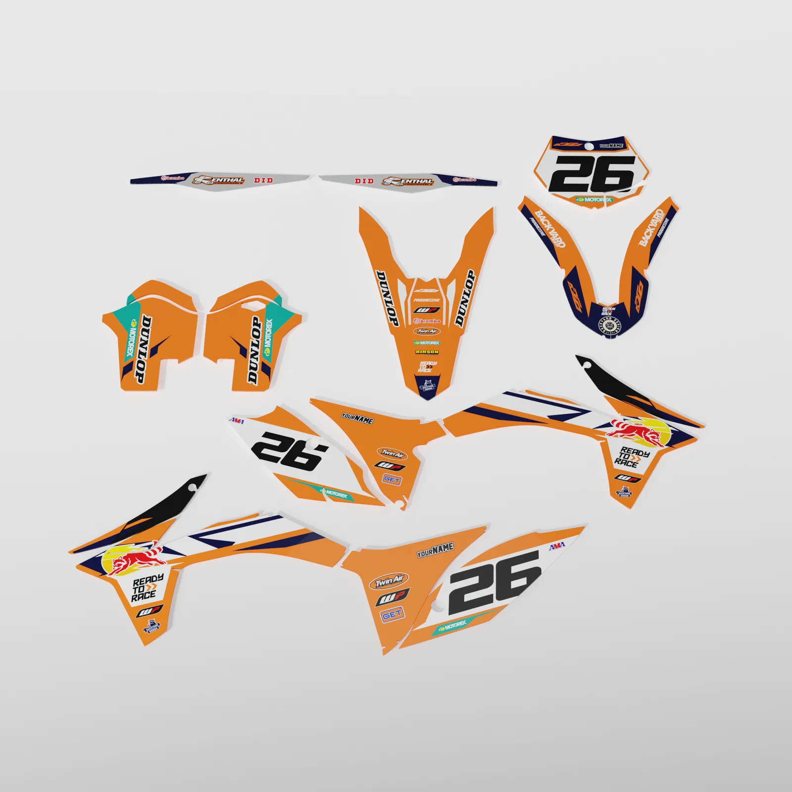 KTM SX/SX-F/XC Graphics Kit 2011–2012 – Red Bull, Orange