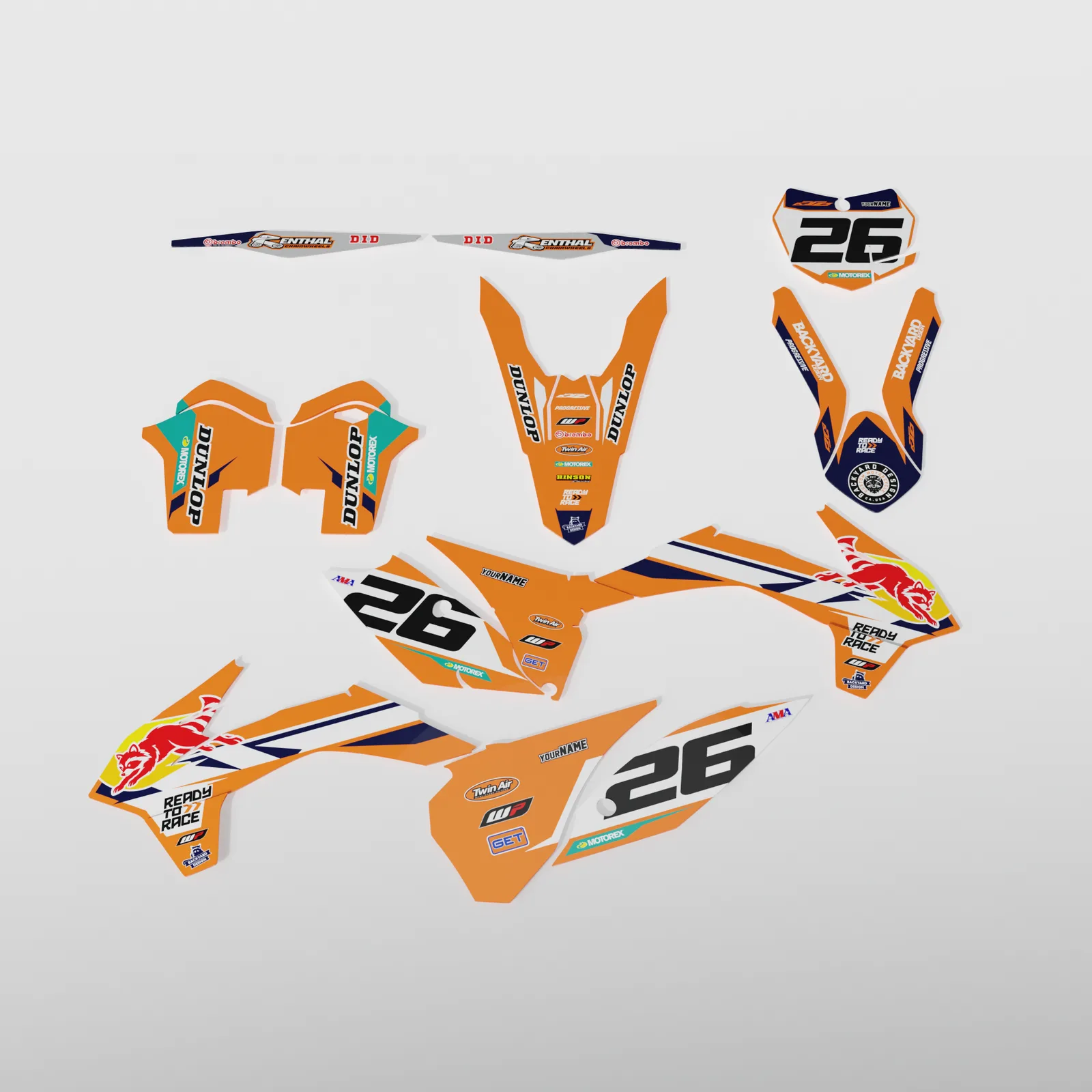 KTM SX/SX-F/XC Graphics Kit 2013–2014 – Red Bull, Orange