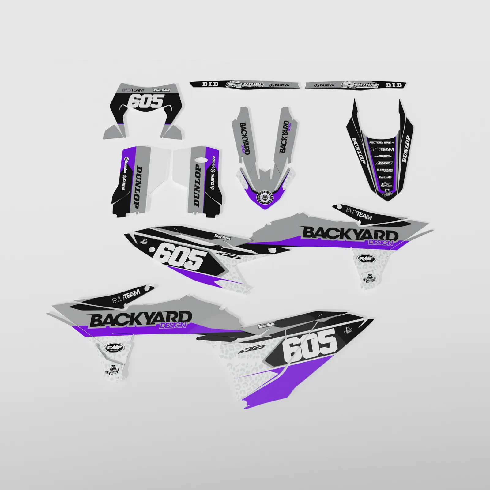 KTM EXC/EXC-F/XC-W Graphics Kit 2026–2027 – Grey/Purple