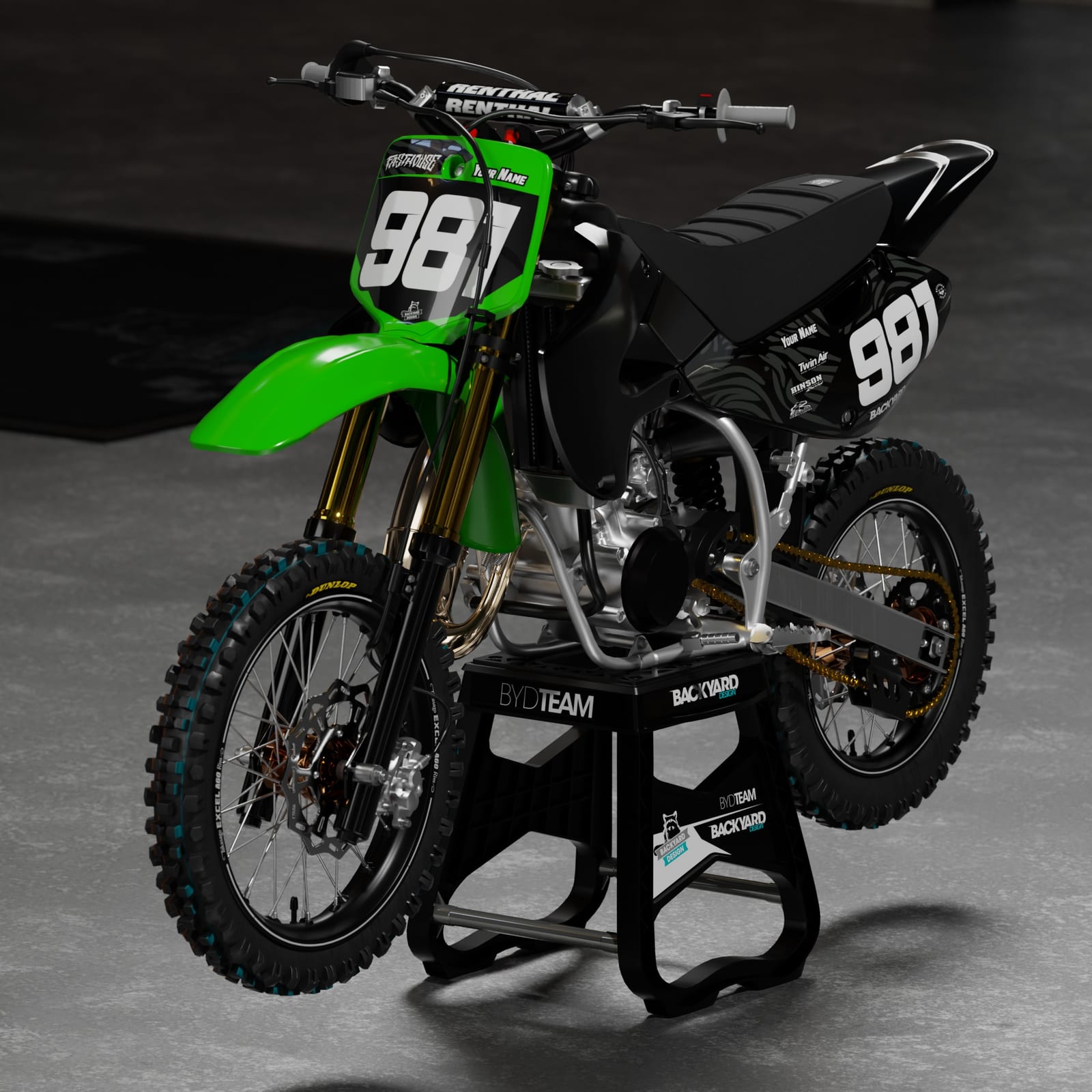 Kawasaki KX 65 Number Plate Graphics 2000–2027 – Black/Green