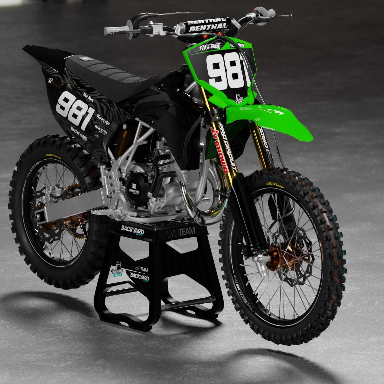 Kawasaki KX 85 Number Plate Graphics 2026–2027 – Black/Green