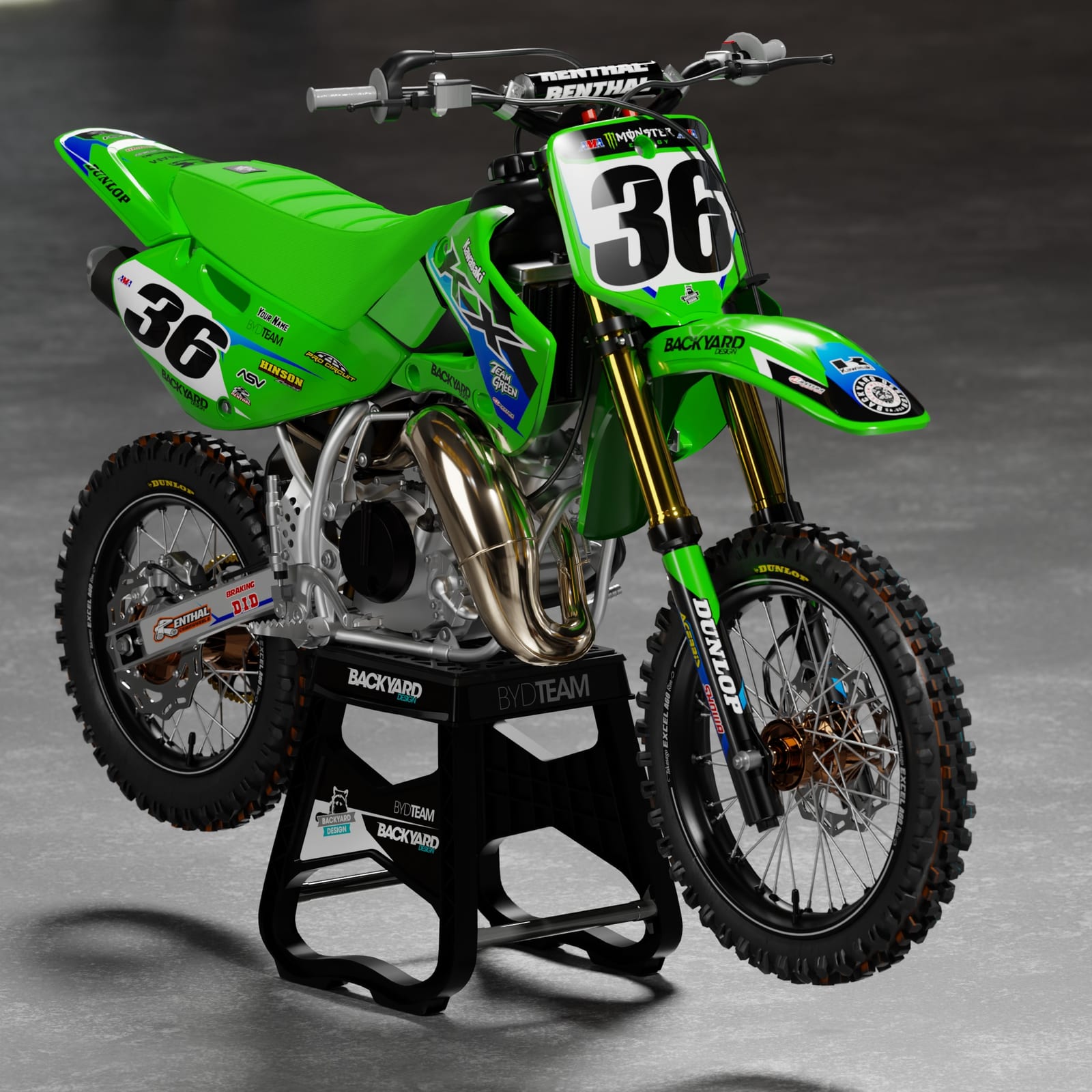 Kawasaki KX 65 Graphics Kit 2003–2005 – Monster, Green/Black