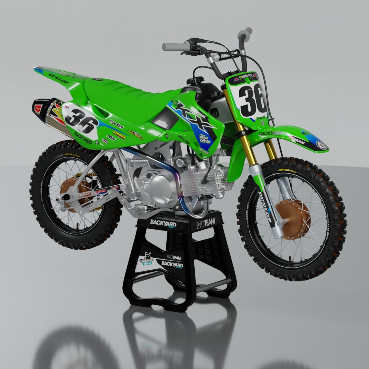 Kawasaki KLX 110 Graphics Kit 2003–2005 – Monster, Green