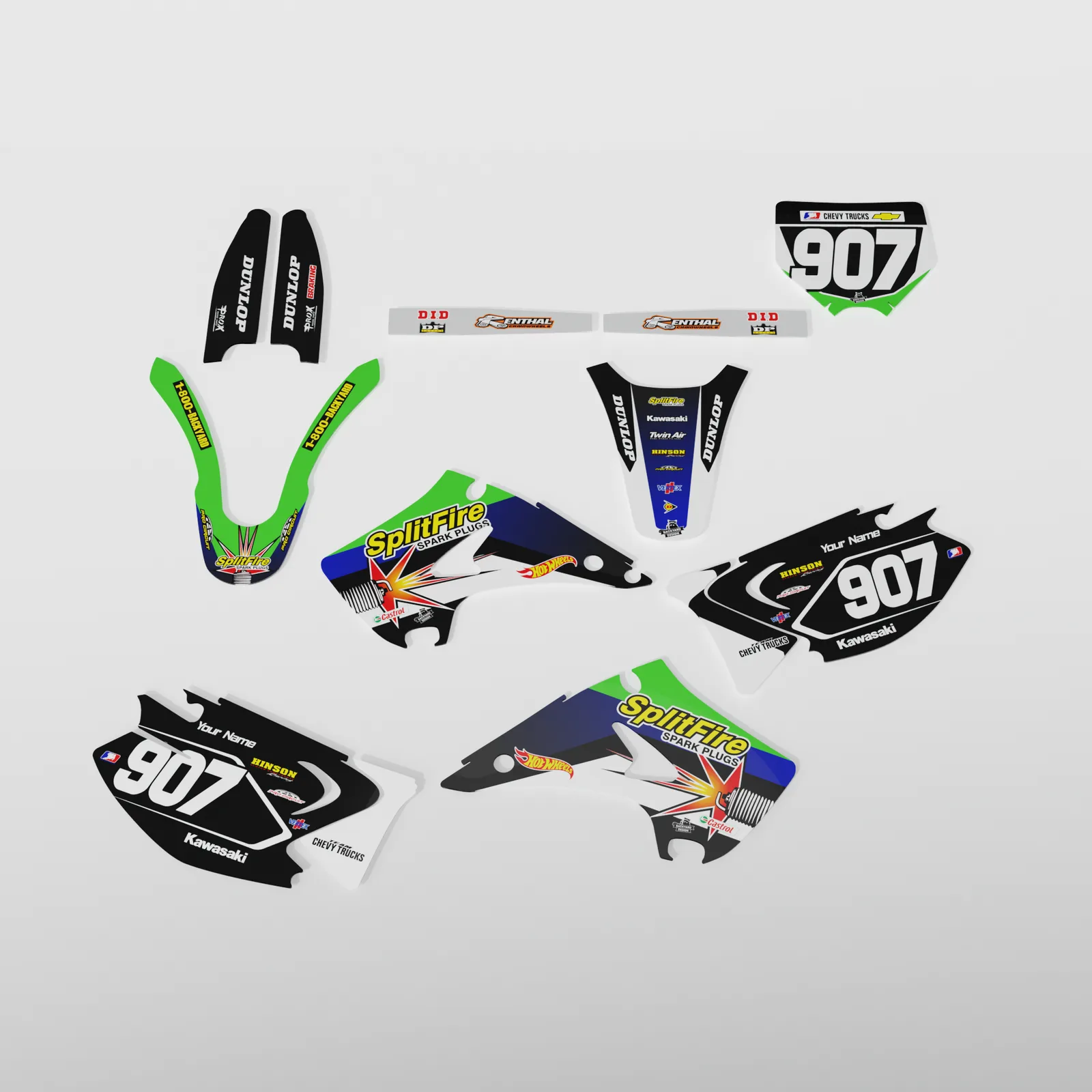 Kawasaki KX 125 Graphics Kit 2003 – Splitfire, Black/White