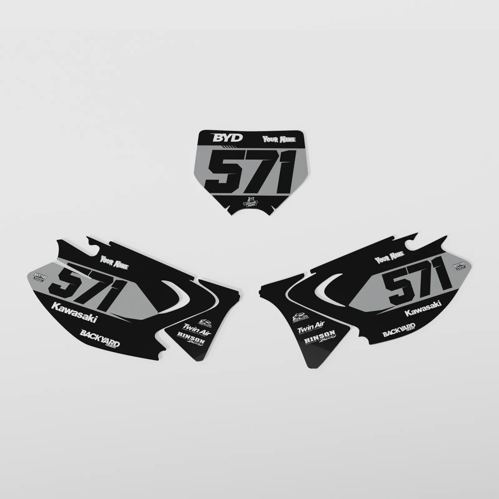Kawasaki KX 125 Number Plate Graphics 2004–2008 – Black/Grey