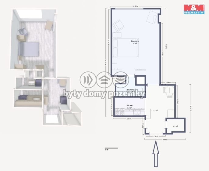 Pronájem, Byt 1+kk, Praha