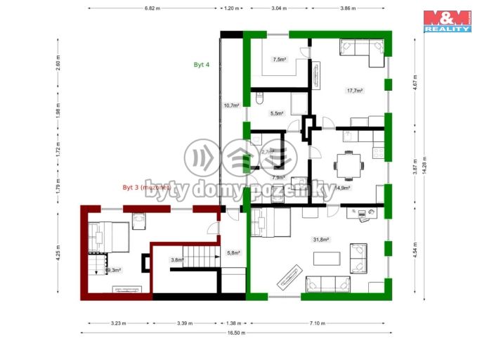 Pronájem, Byt 3+kk, Kladno