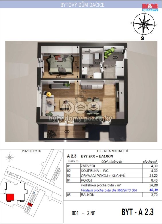 Prodej, Byt 2+kk, Dačice