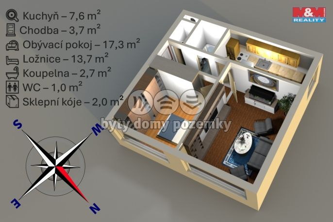 Pronájem, Byt 2+1, Zruč nad Sázavou