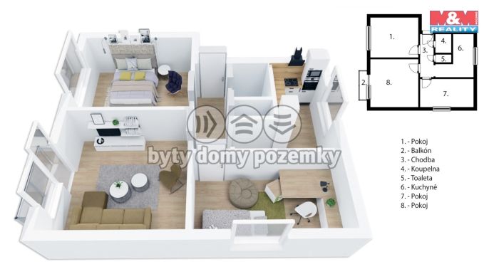 Pronájem, Byt 3+1, Opočno