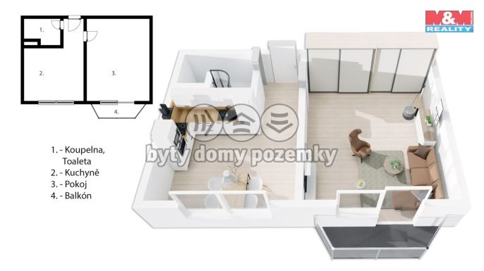 Pronájem, Byt 1+1, Prostějov