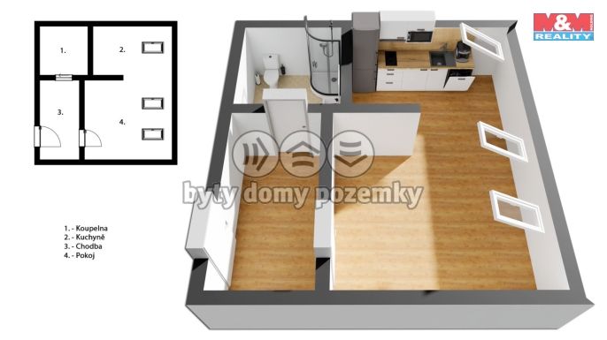 Pronájem, Byt 1+kk, Trutnov