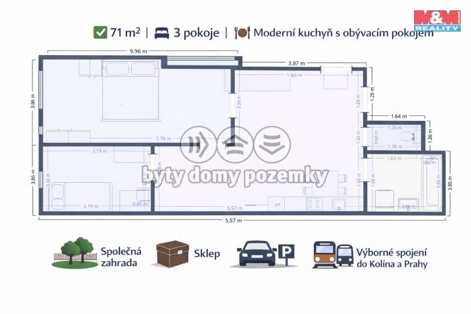 Prodej, Byt 3+kk, Pečky