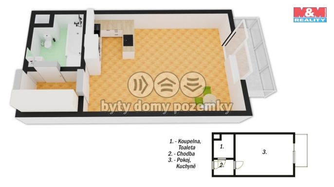 Pronájem, Byt 1+kk, Pardubice