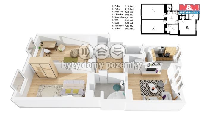 Pronájem, Byt 3+kk, Praha