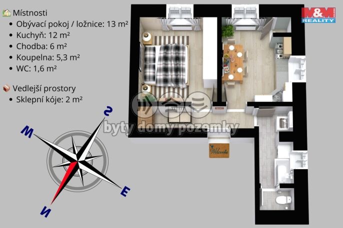 Prodej, Byt 1+1, Soutice