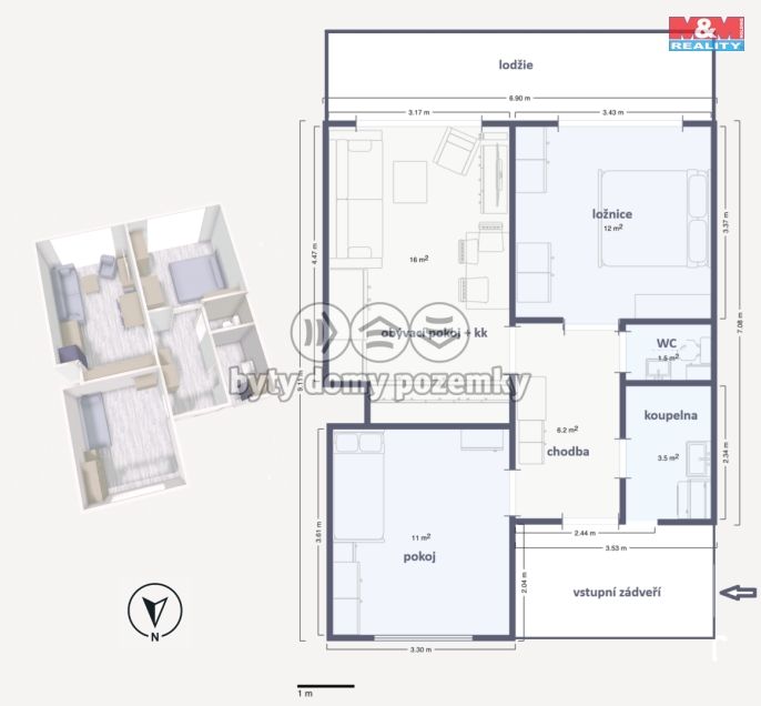 Pronájem, Byt 3+kk, Praha