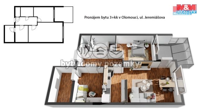 Pronájem, Byt 2+kk, Olomouc