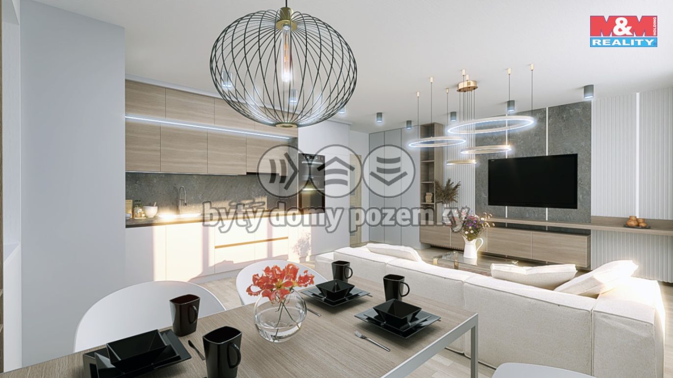 Vizualizace obývací pokoj s kuchyní