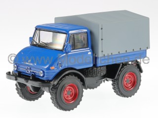 Unimog U406 blau Plane-Spriegel Modellauto 452034000 Schuco 1:64