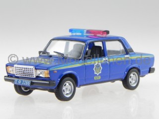 Vaz 2107 = Lada 2107 Police blue-yellow Modellauto in Vitrine 1:43