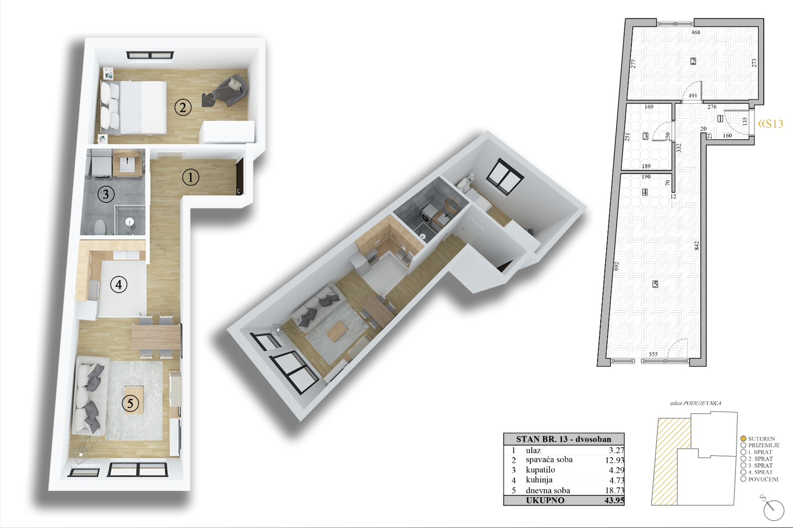 Zvezdara ul Podujevska 44m2 dve terase 3