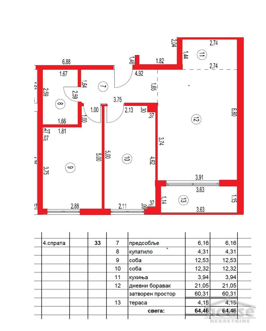 Stan,NOVI SAD,SAJAM 64m2,180250€ , ID: 1058516 2