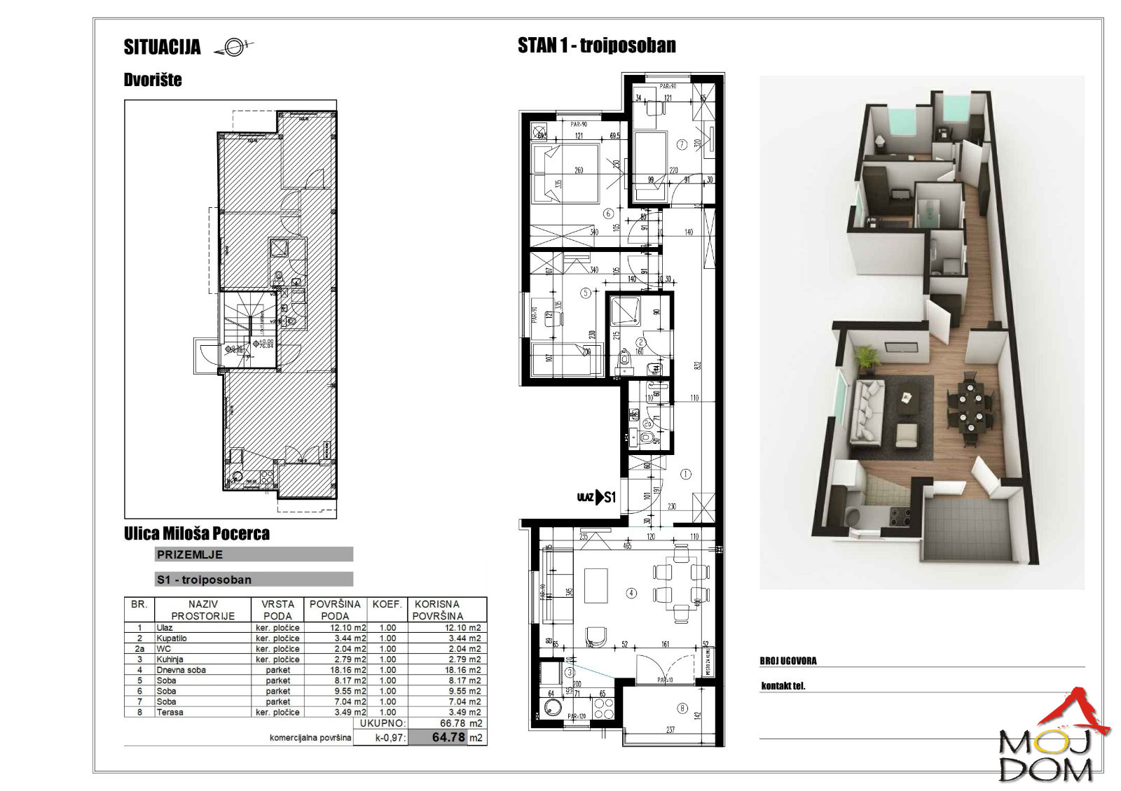 Stan,NOVI SAD,MALI BEOGRAD,kv: 68, € 99900, ID: 1023493 1