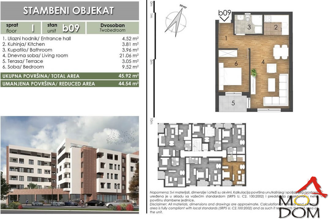 Stan,NOVI SAD,SOMBORSKI BULEVAR,kv: 45, € 122350, ID: 1027910 1