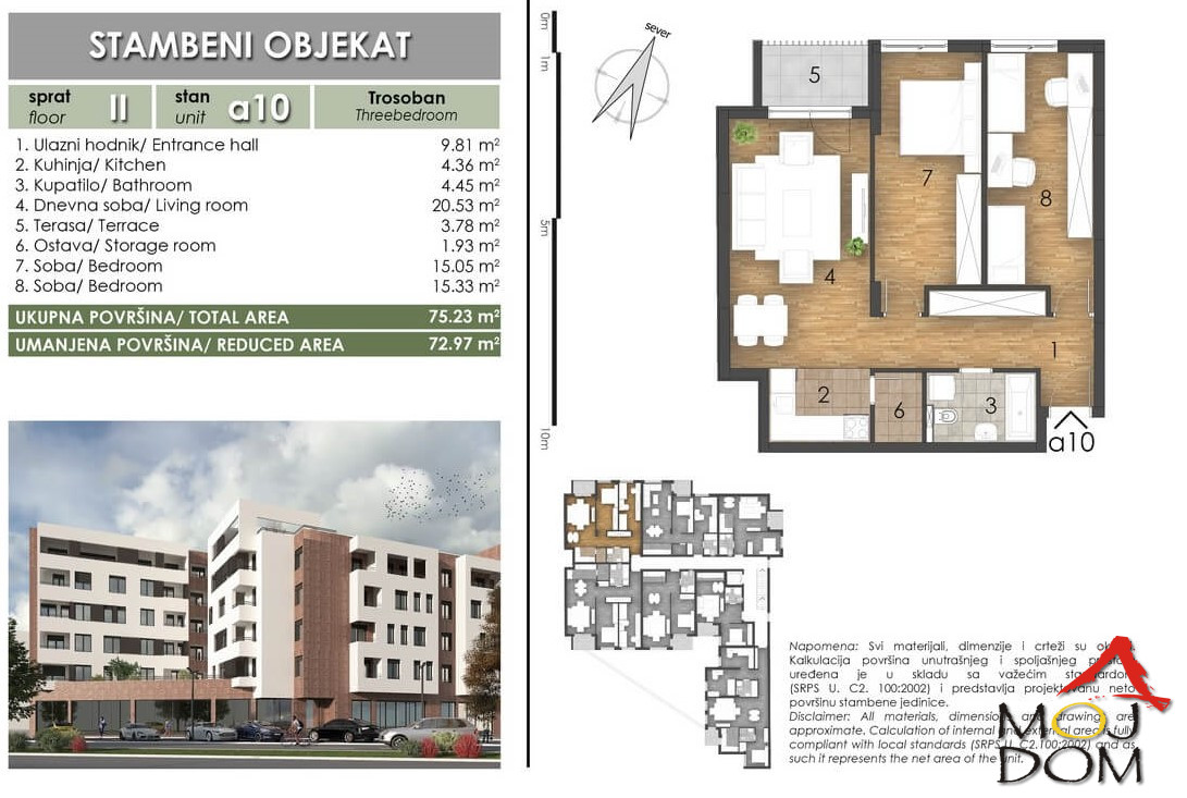 Stan,NOVI SAD,SOMBORSKI BULEVAR,kv: 75, € 203900, ID: 1027879 1